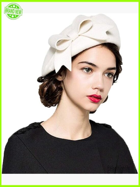 Wool French Beret with Bowknot Adjustable Vintage Winter Hat main image 4